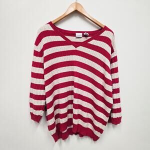 Kim Rogers Striped Sweater Red White Nautical Knit Pullover Plus Size 3X